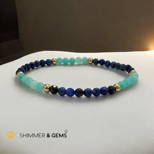Thyroid Support 4mm Bracelet with Stainless Steel Beads (Amazonite & Lapis)