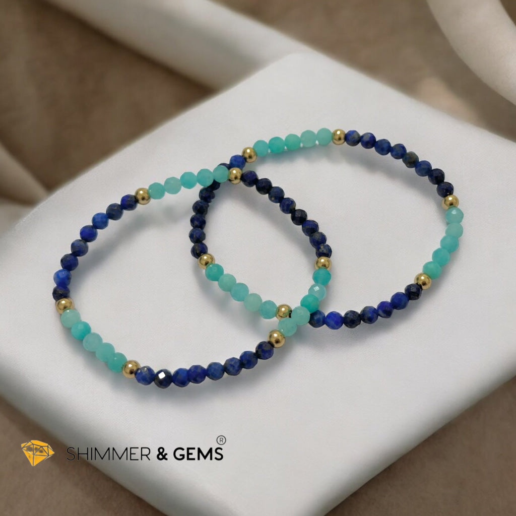 Thyroid Support 4mm Bracelet with Stainless Steel Beads (Amazonite & Lapis)