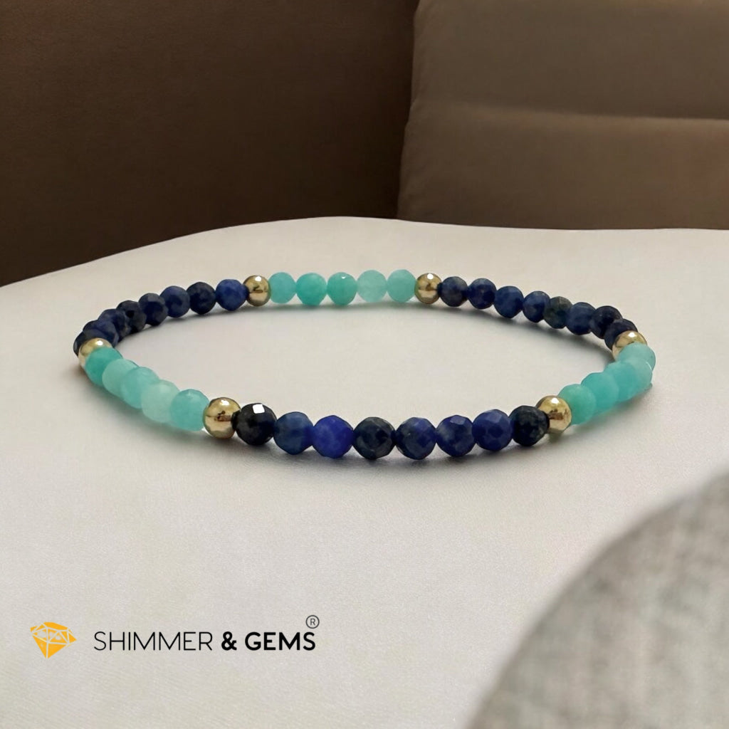 Thyroid Support 4mm Bracelet with Stainless Steel Beads (Amazonite & Lapis)