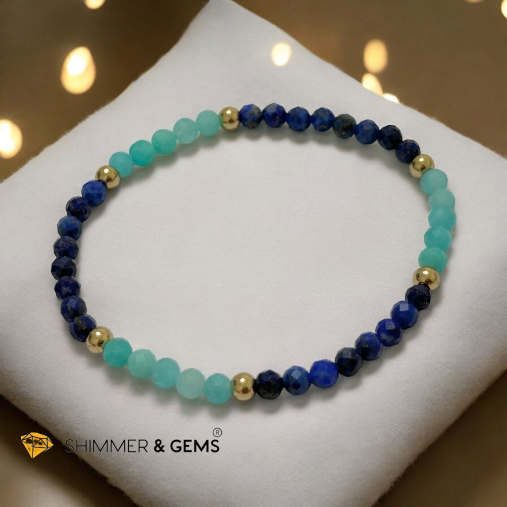 Thyroid Support 4mm Bracelet with Stainless Steel Beads (Amazonite & Lapis)