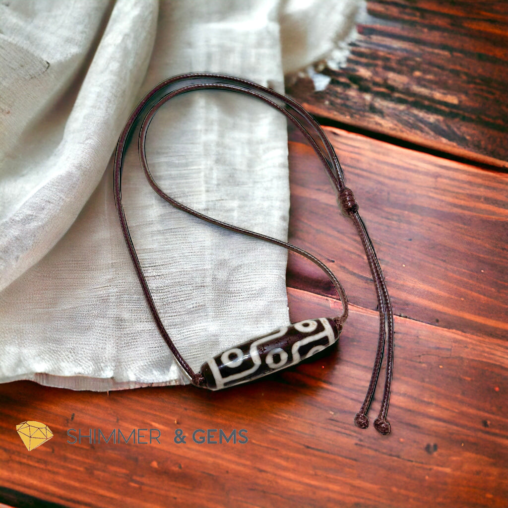 Tibetan 9-eyed Dzi Bead Necklace  (adjustable) 45mm