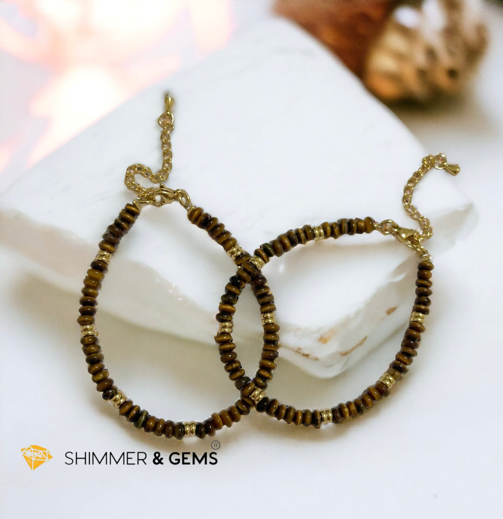 Tiger’s Eye 4mm Rondelle Bracelet with stainless steel chain