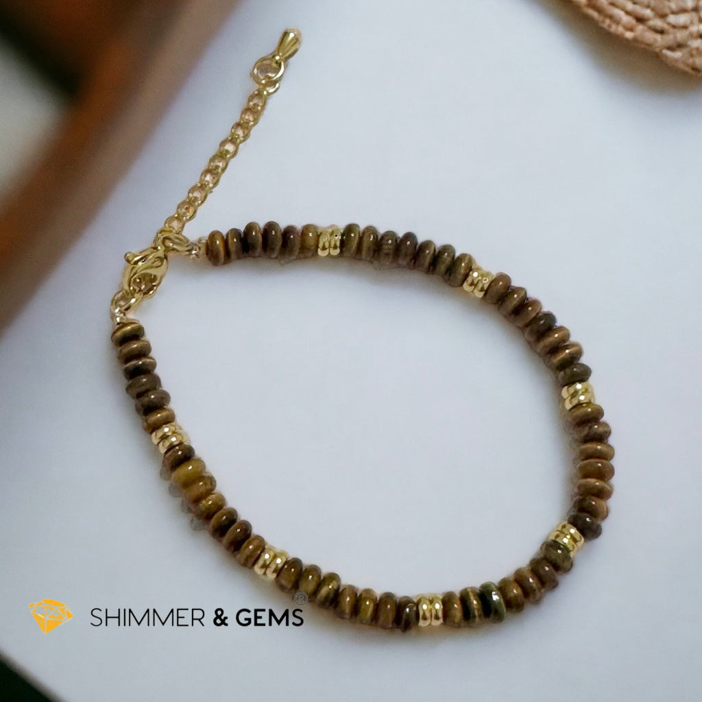 Tiger’s Eye 4mm Rondelle Bracelet with stainless steel chain