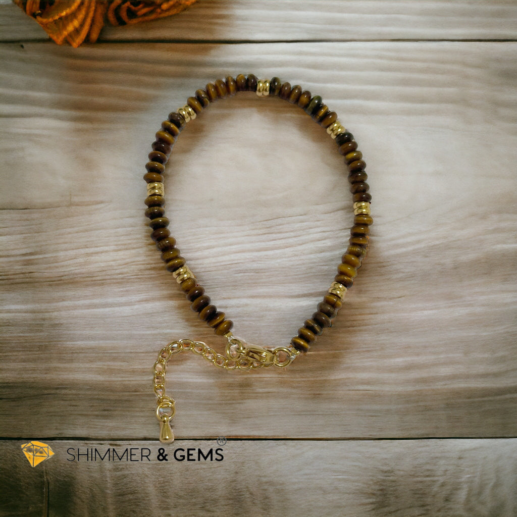 Tiger’s Eye 4mm Rondelle Bracelet with stainless steel chain