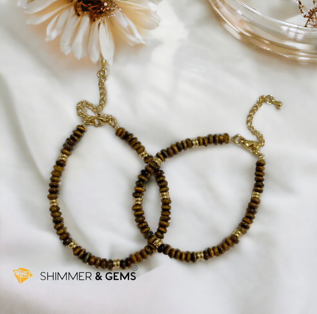 Tiger’s Eye 4mm Rondelle Bracelet with stainless steel chain