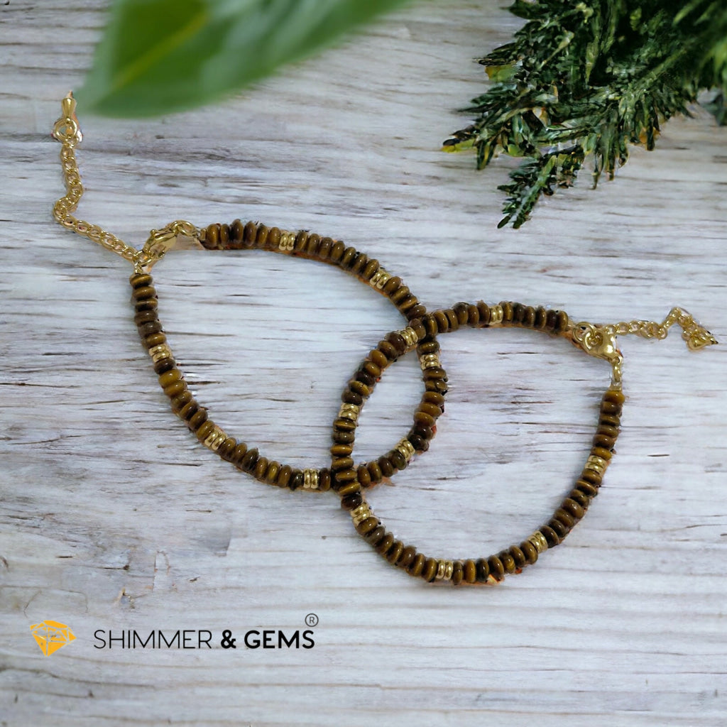 Tiger’s Eye 4mm Rondelle Bracelet with stainless steel chain