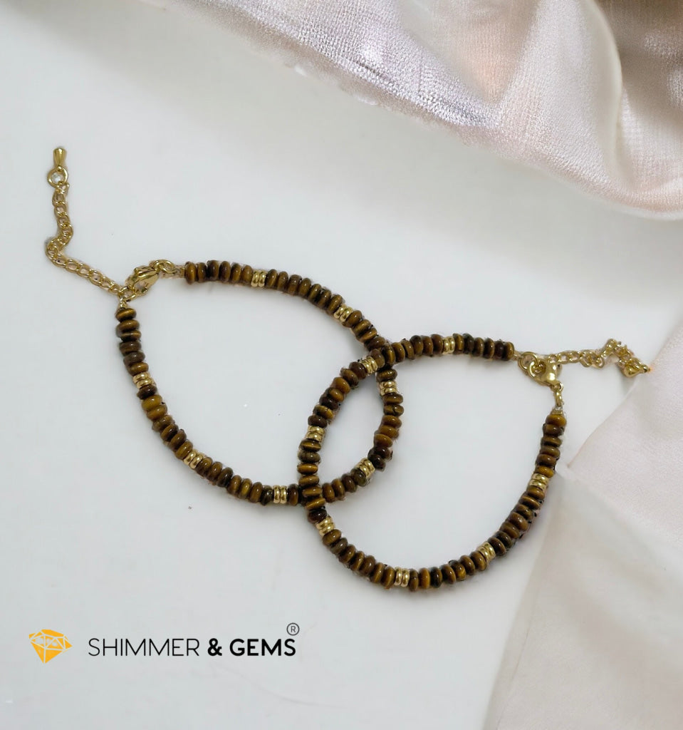 Tiger’s Eye 4mm Rondelle Bracelet with stainless steel chain