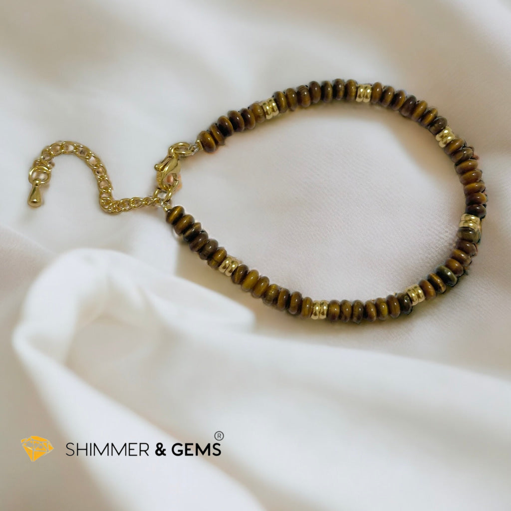 Tiger’s Eye 4mm Rondelle Bracelet with stainless steel chain