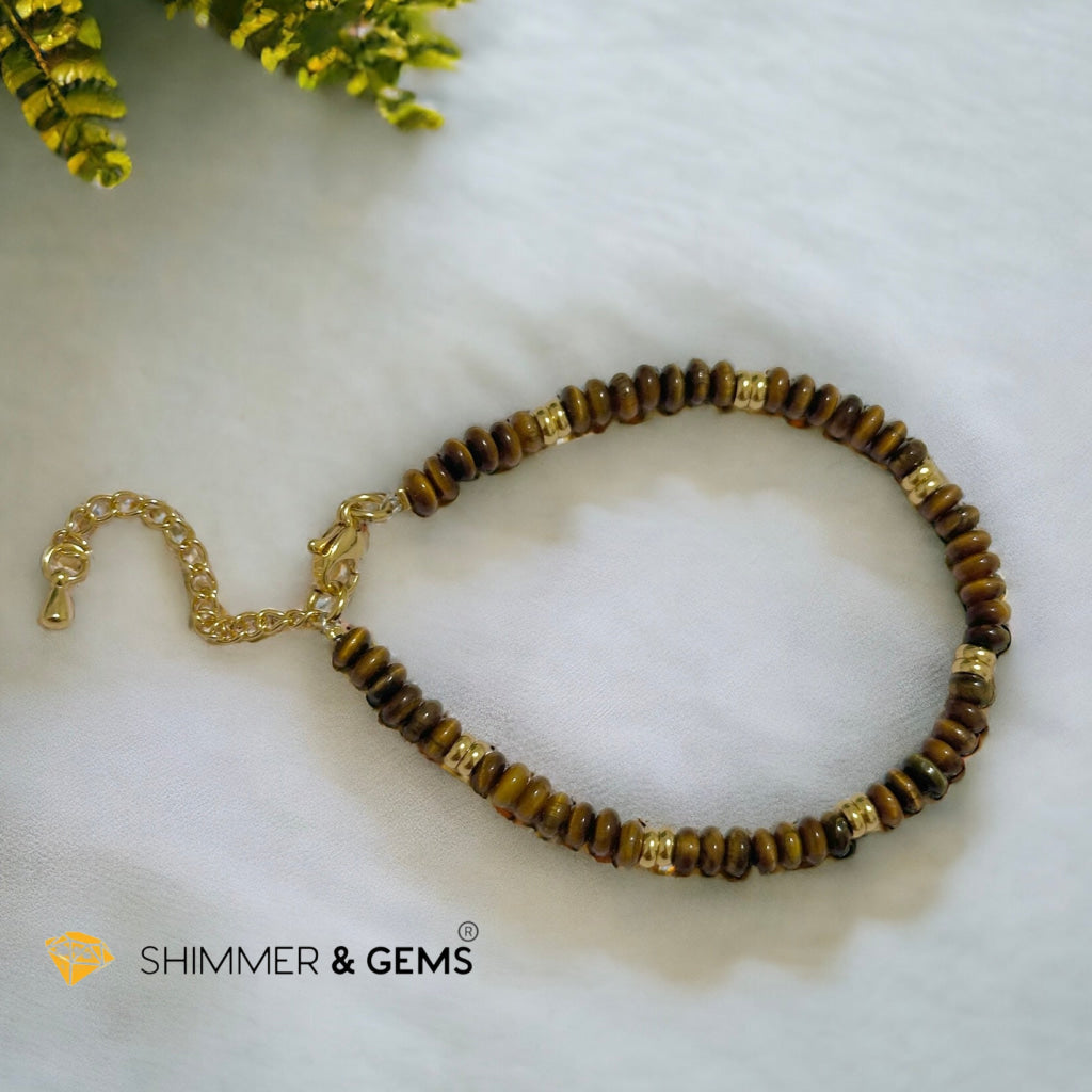 Tiger’s Eye 4mm Rondelle Bracelet with stainless steel chain
