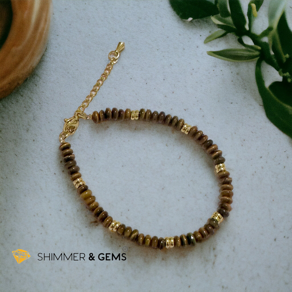 Tiger’s Eye 4mm Rondelle Bracelet with stainless steel chain