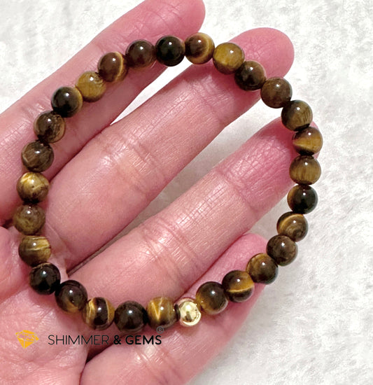 Tiger’s Eye 6mm Bracelet with 14k gold filled bead