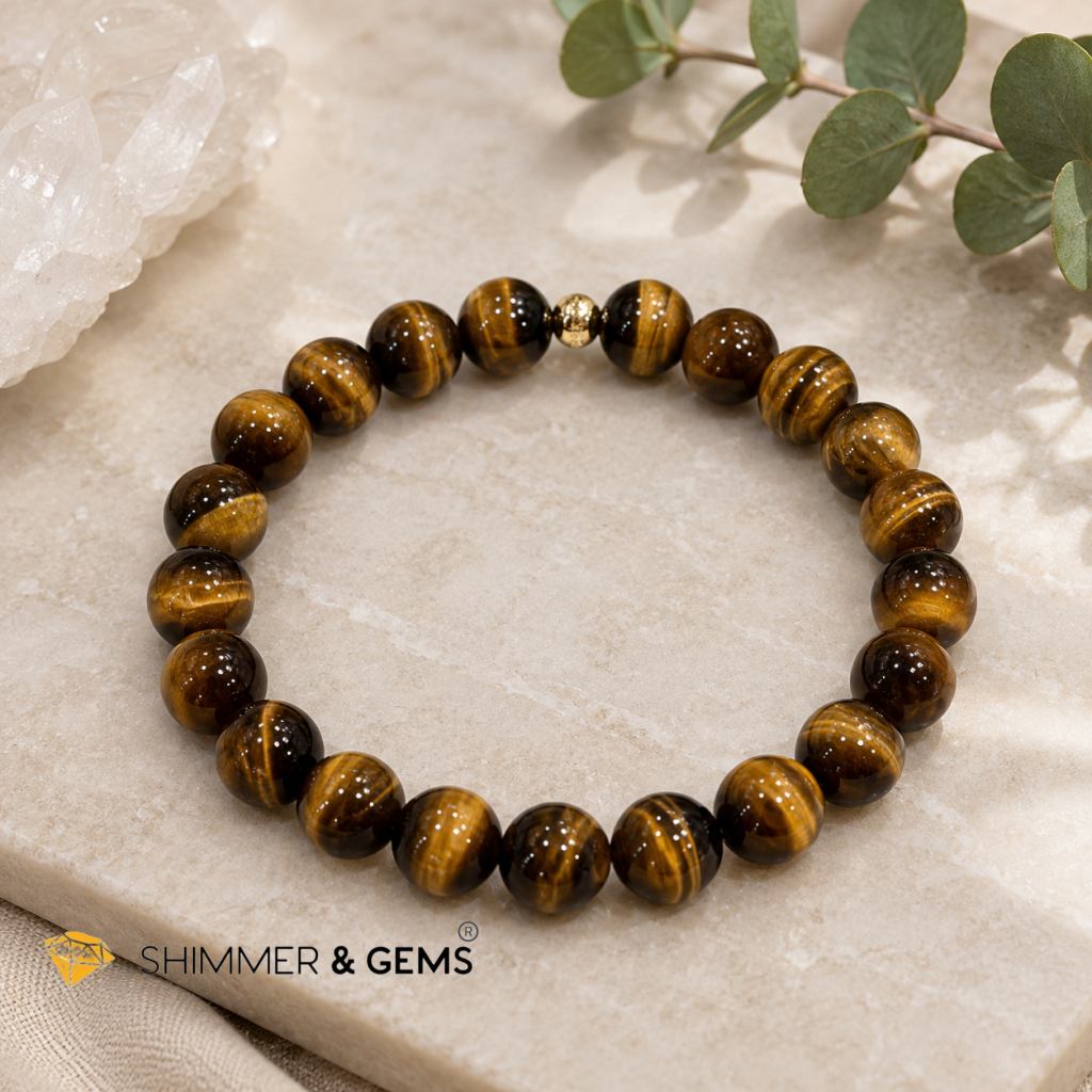 Tiger’s Eye 8mm Bracelet with 14k gold filled bead (Confidence)