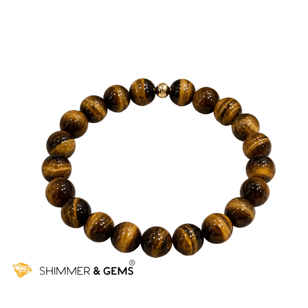 Tiger’s Eye 8mm Bracelet with 14k gold filled bead (Confidence)