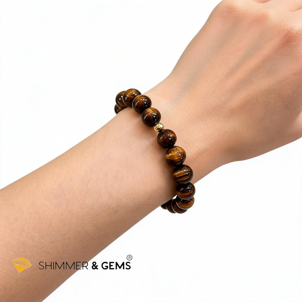 Tiger’s Eye 8mm Bracelet with 14k gold filled bead (Confidence)