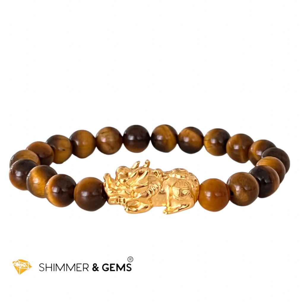 Tigers Eye Stainless Steel Pixiu Bracelet (8Mm)