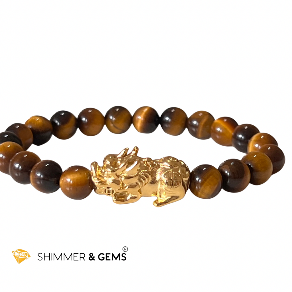 Tigers Eye Stainless Steel Pixiu Bracelet (8Mm)