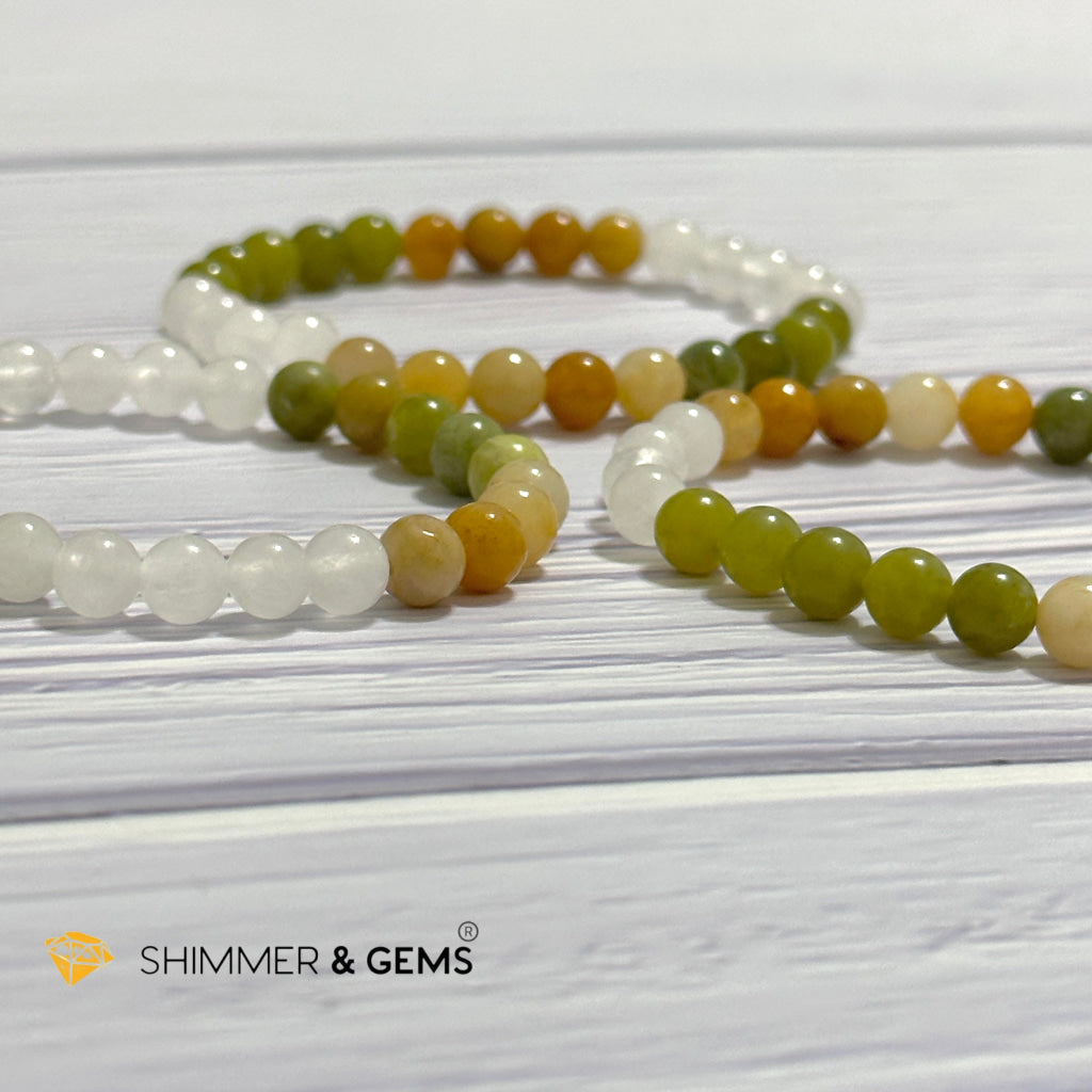 Triple Luck Remedy Bracelet (Three Shades of Jade 6mm White, Yellow & Green)