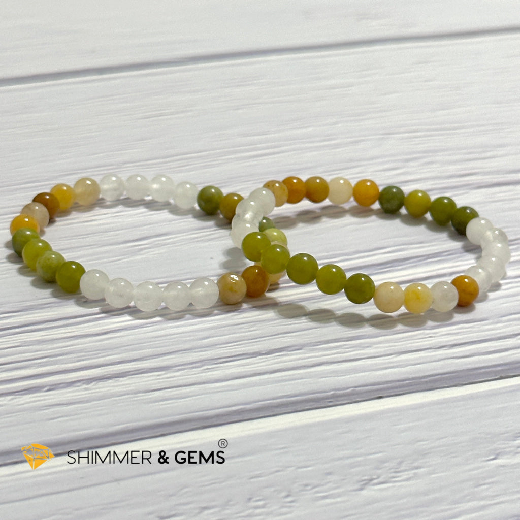 Triple Luck Remedy Bracelet (Three Shades of Jade 6mm White, Yellow & Green)