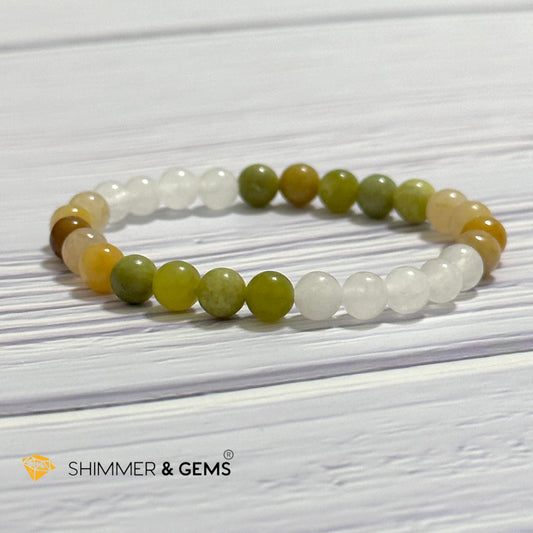 Triple Luck Remedy Bracelet (Three Shades of Jade 6mm White, Yellow & Green)