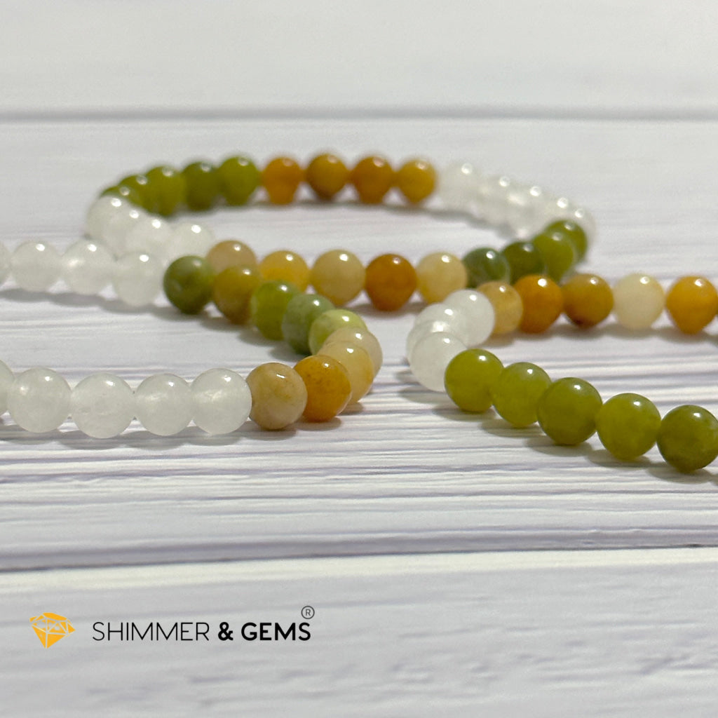 Triple Luck Remedy Bracelet (Three Shades of Jade 6mm White, Yellow & Green)