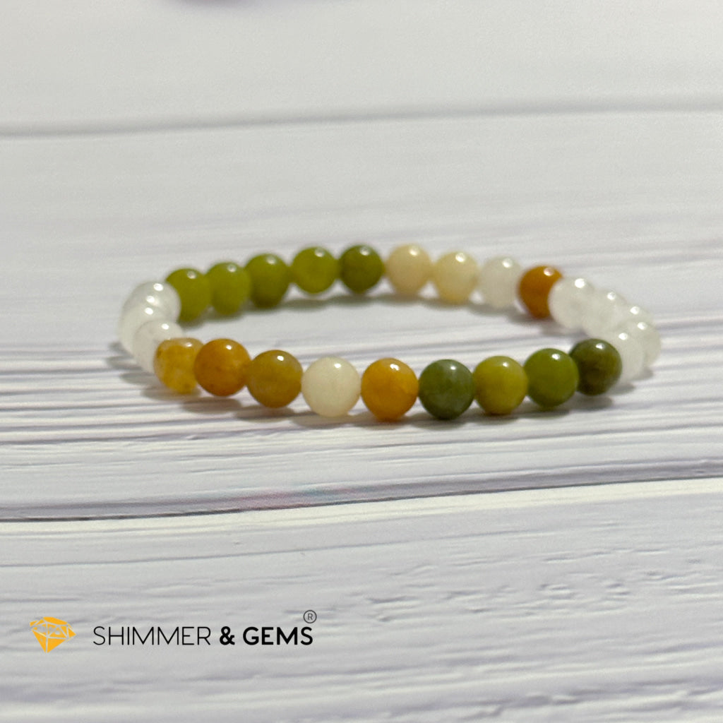 Triple Luck Remedy Bracelet (Three Shades of Jade 6mm White, Yellow & Green)