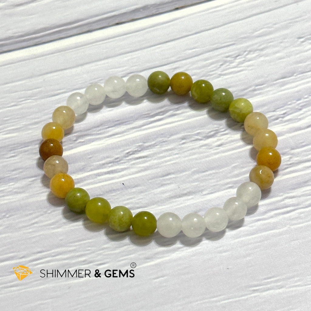 Triple Luck Remedy Bracelet (Three Shades of Jade 6mm White, Yellow & Green)