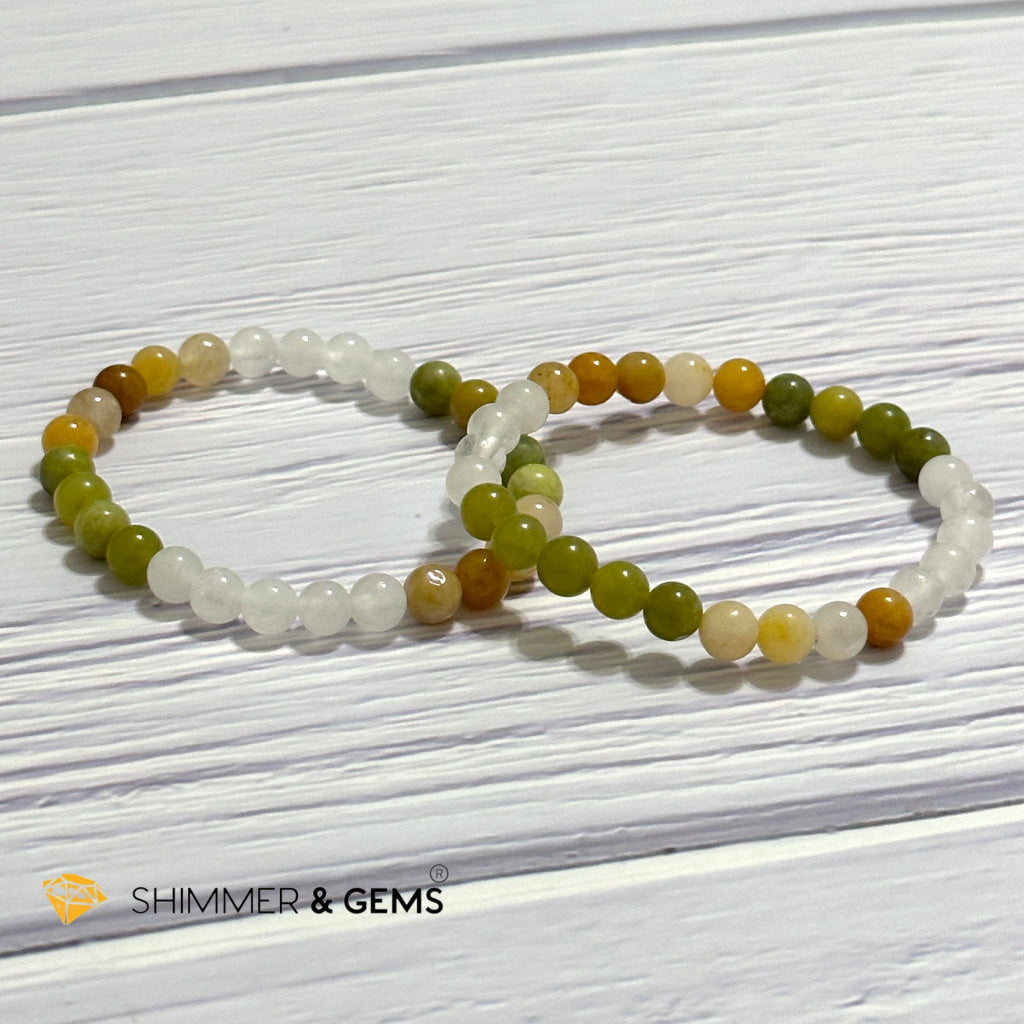 Triple Luck Remedy Bracelet (Three Shades of Jade 6mm White, Yellow & Green)