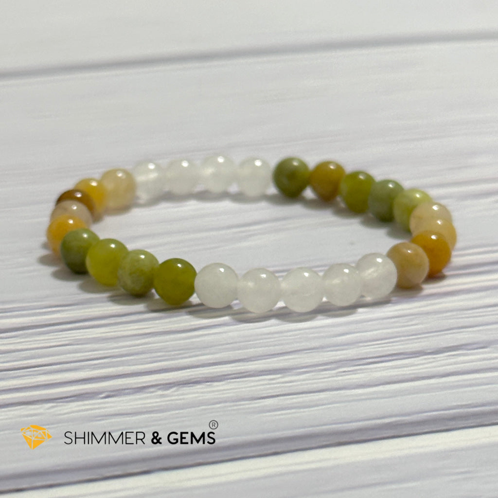 Triple Luck Remedy Bracelet (Three Shades of Jade 6mm White, Yellow & Green)