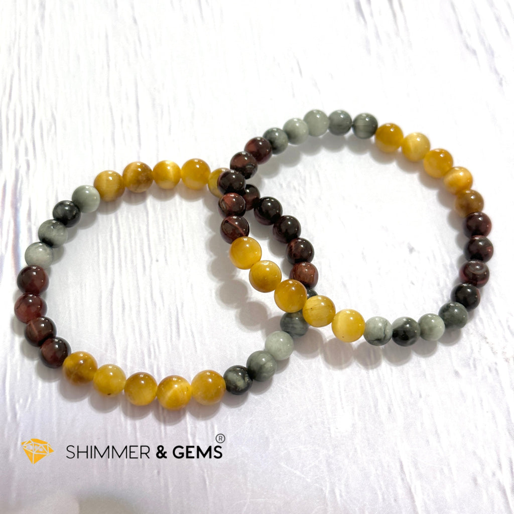 Triple Power Red, Blue & Golden Tiger’s Eye Bracelet 6mm