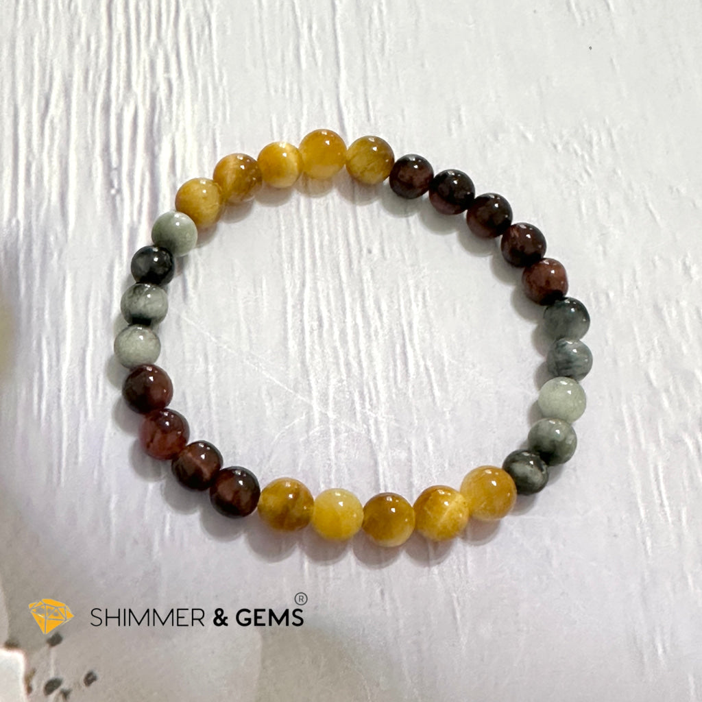 Triple Power Red, Blue & Golden Tiger’s Eye Bracelet 6mm