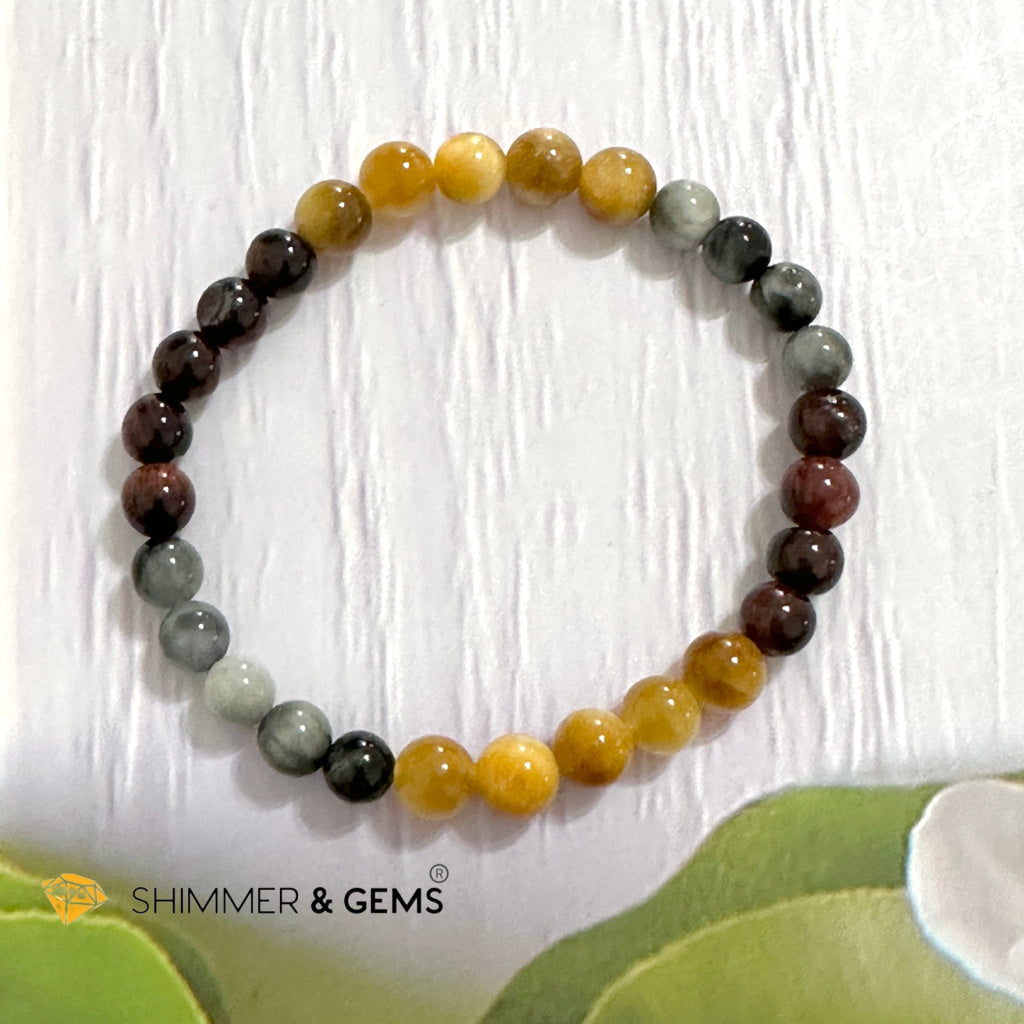 Triple Power Red, Blue & Golden Tiger’s Eye Bracelet 6mm