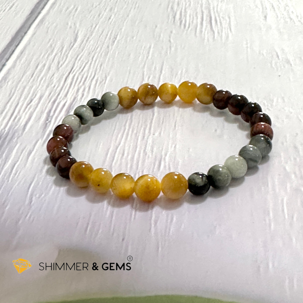 Triple Power Red, Blue & Golden Tiger’s Eye Bracelet 6mm