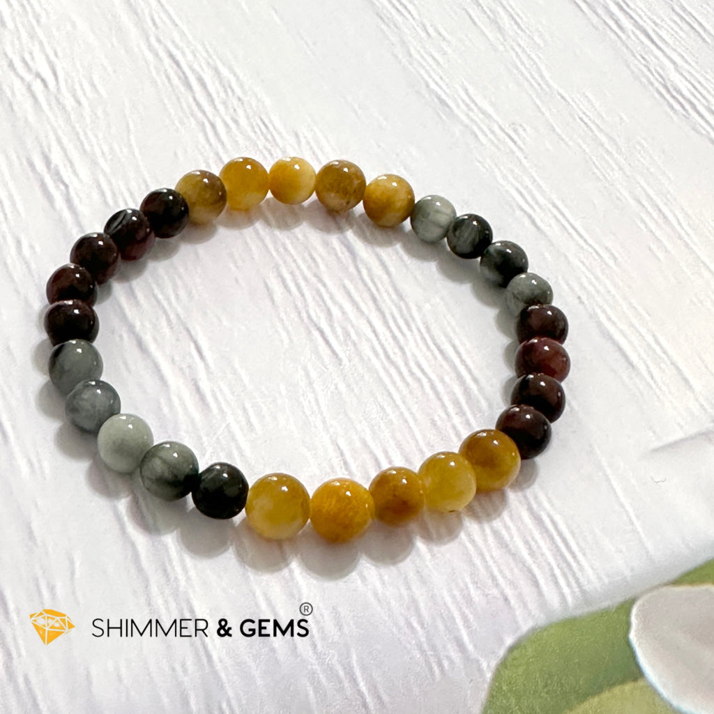 Triple Power Red, Blue & Golden Tiger’s Eye Bracelet 6mm