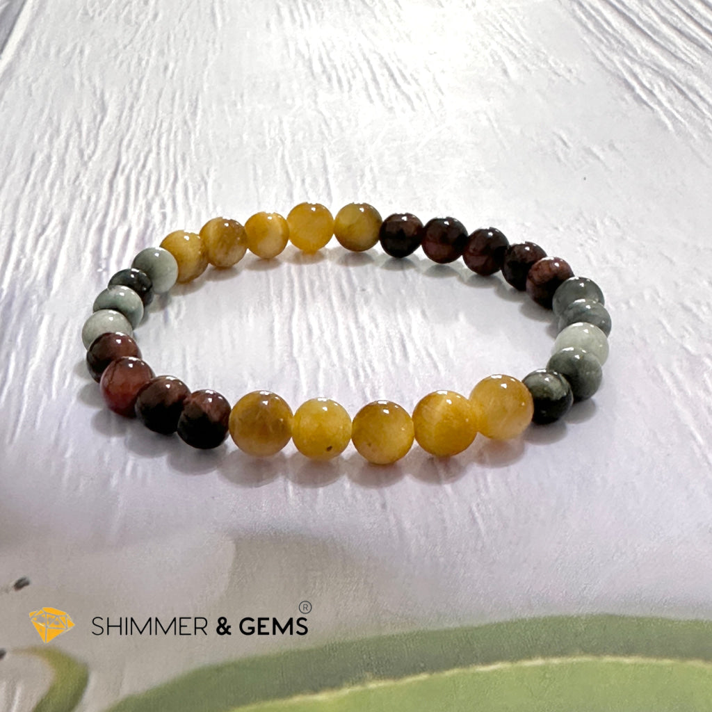 Triple Power Red, Blue & Golden Tiger’s Eye Bracelet 6mm