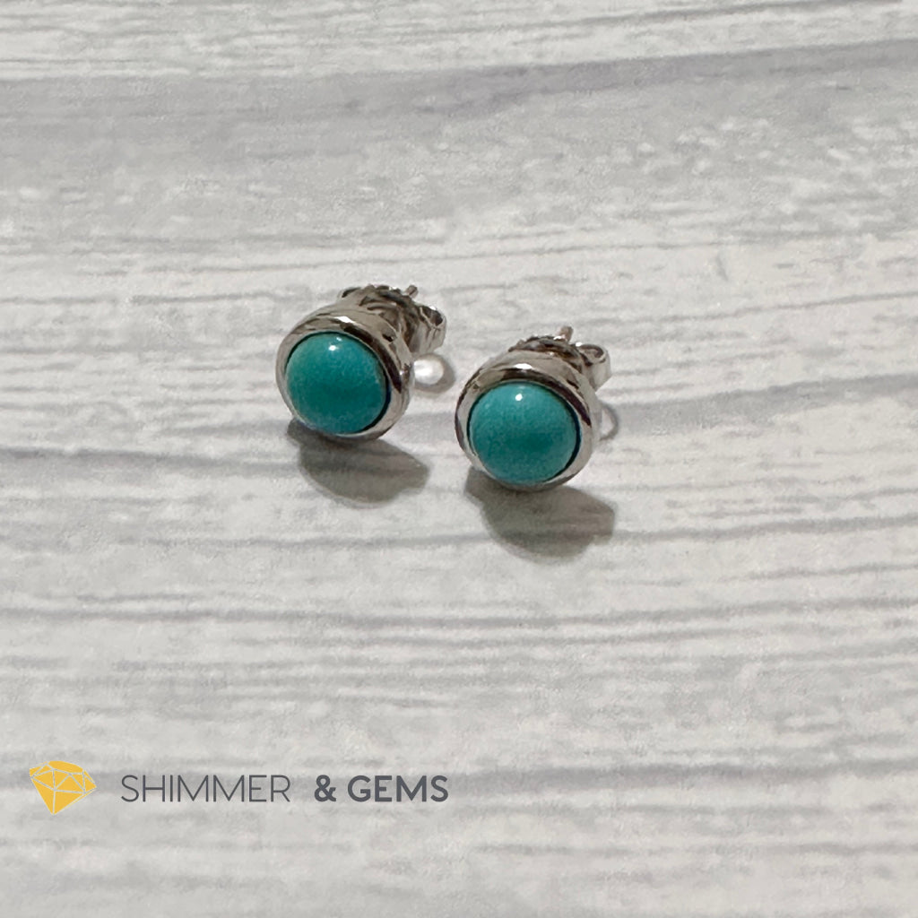 Turquoise 6mm Round 925 Silver Earrings