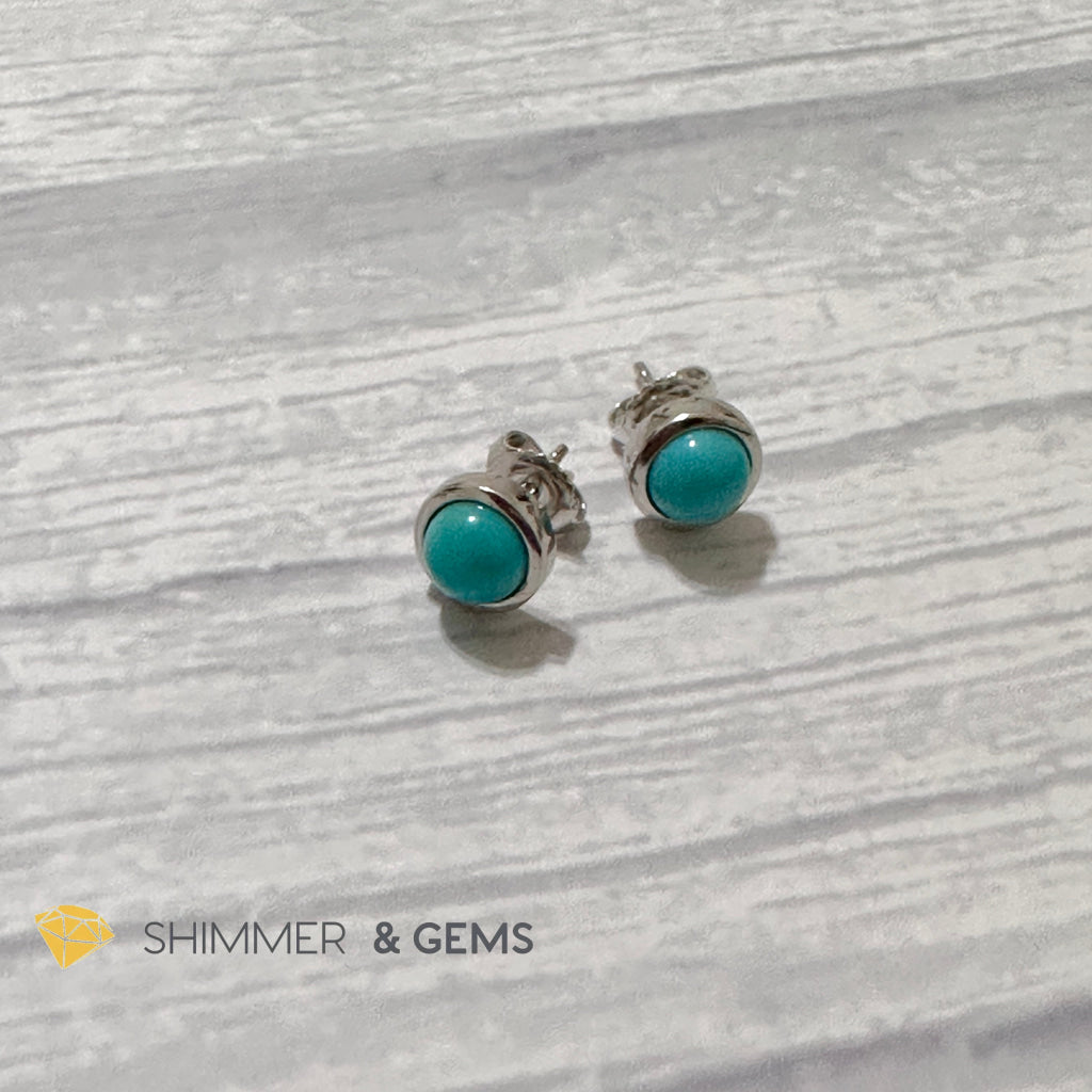 Turquoise 6mm Round 925 Silver Earrings