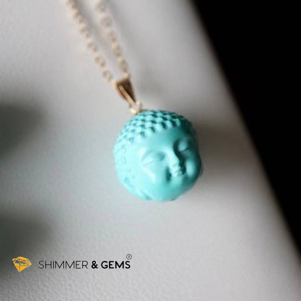 Turquoise Buddha Head 18K Gold Pendant (Hand-Engraved) 10Mm Only Charms & Pendants