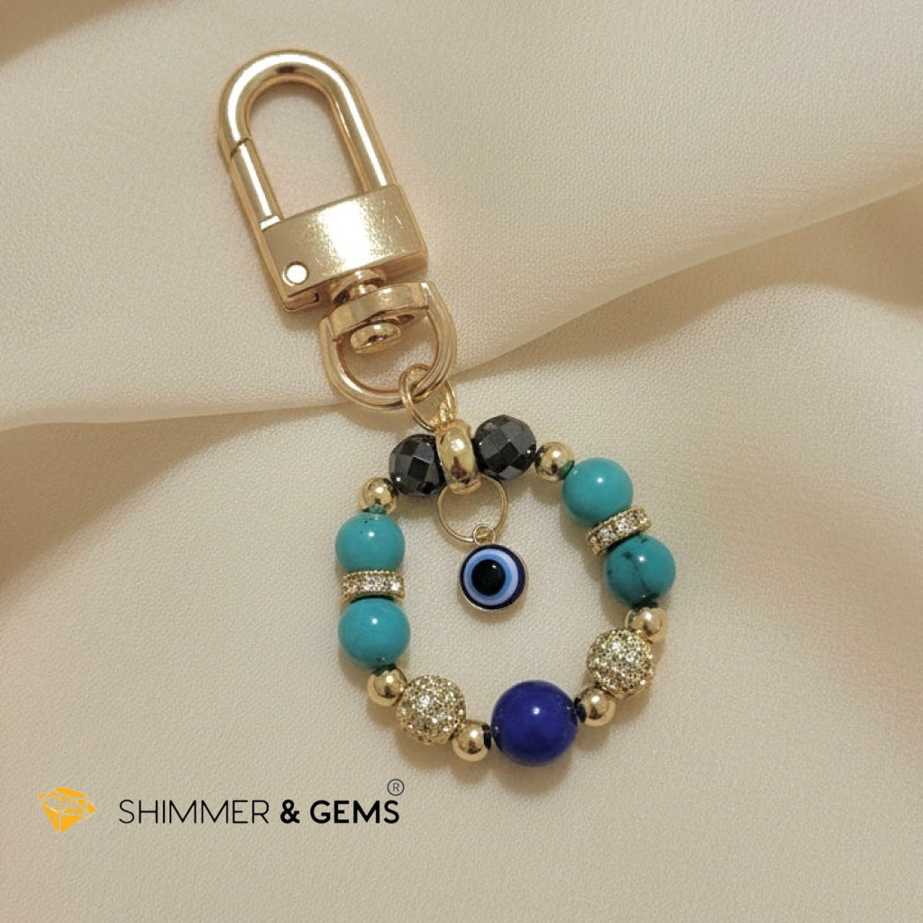 Turquoise Evil Eye Bag Charm by Audrey (with Lapis Lazuli & Hematite)