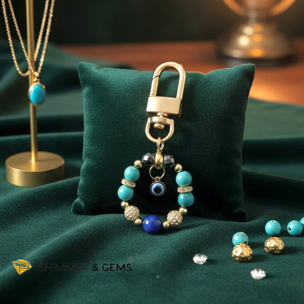 Turquoise Evil Eye Bag Charm by Audrey (with Lapis Lazuli & Hematite)