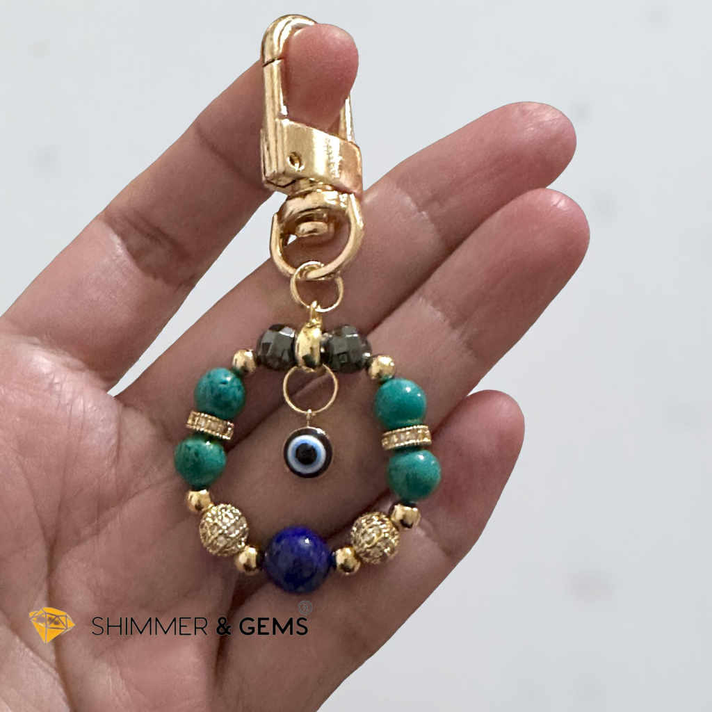 Turquoise Evil Eye Bag Charm by Audrey (with Lapis Lazuli & Hematite)