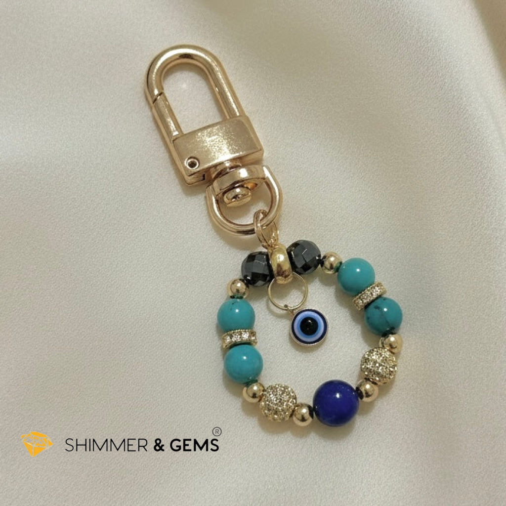 Turquoise Evil Eye Bag Charm by Audrey (with Lapis Lazuli & Hematite)