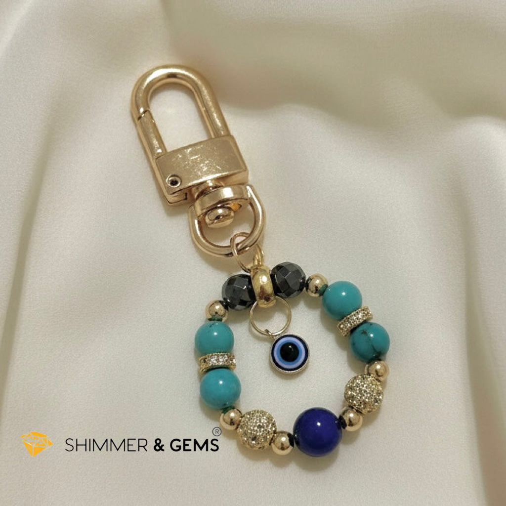 Turquoise Evil Eye Bag Charm by Audrey (with Lapis Lazuli & Hematite)