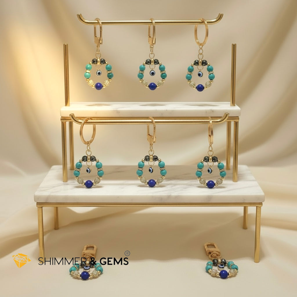 Turquoise Evil Eye Bag Charm by Audrey (with Lapis Lazuli & Hematite)