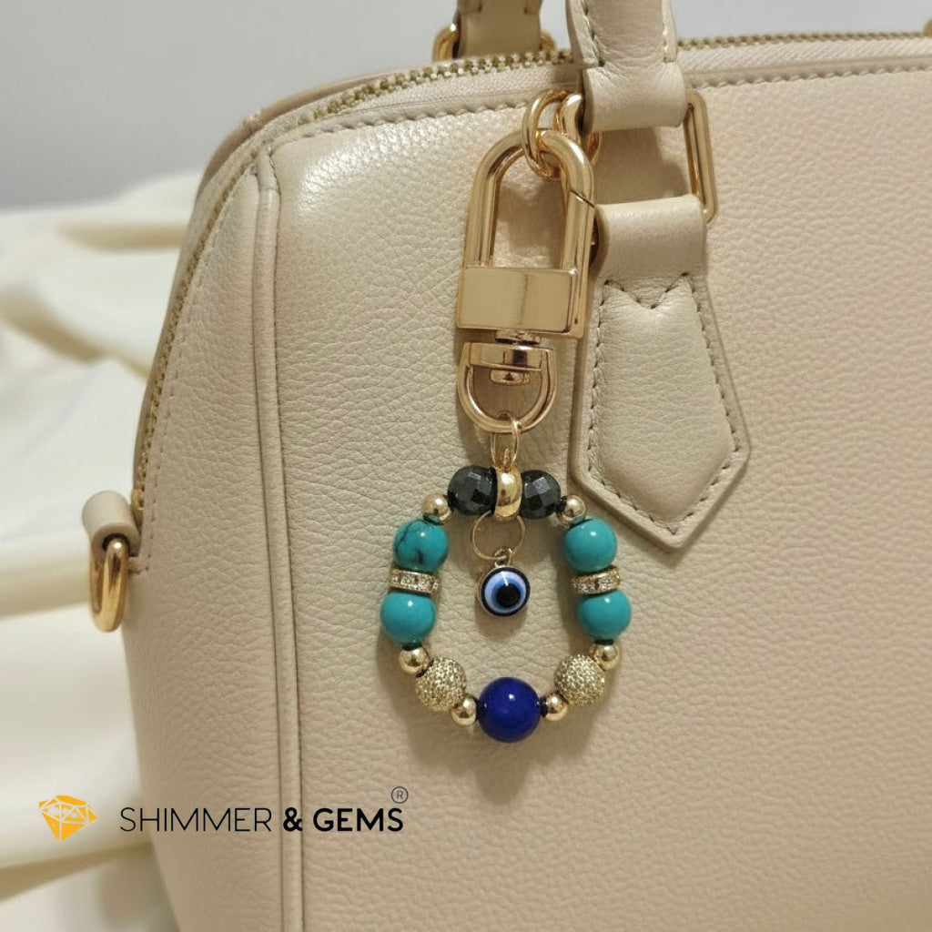 Turquoise Evil Eye Bag Charm by Audrey (with Lapis Lazuli & Hematite)