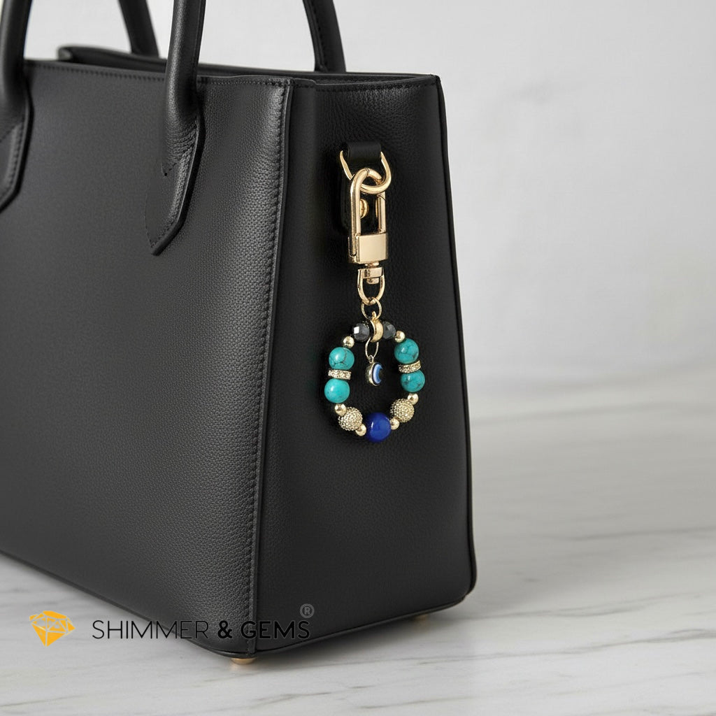 Turquoise Evil Eye Bag Charm by Audrey (with Lapis Lazuli & Hematite)