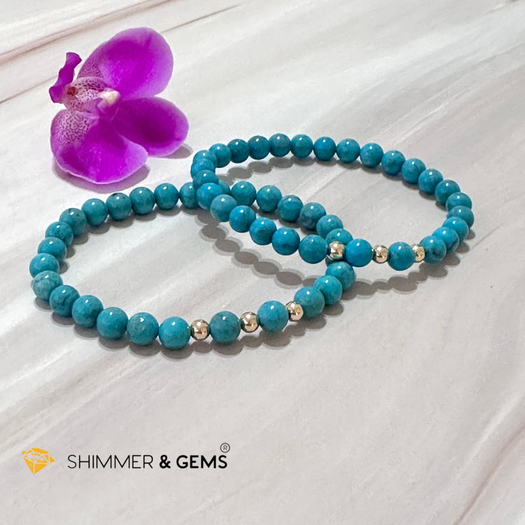 Turquoise (Natural) 6Mm Bracelet With 14K Gold Filled (Mexico)
