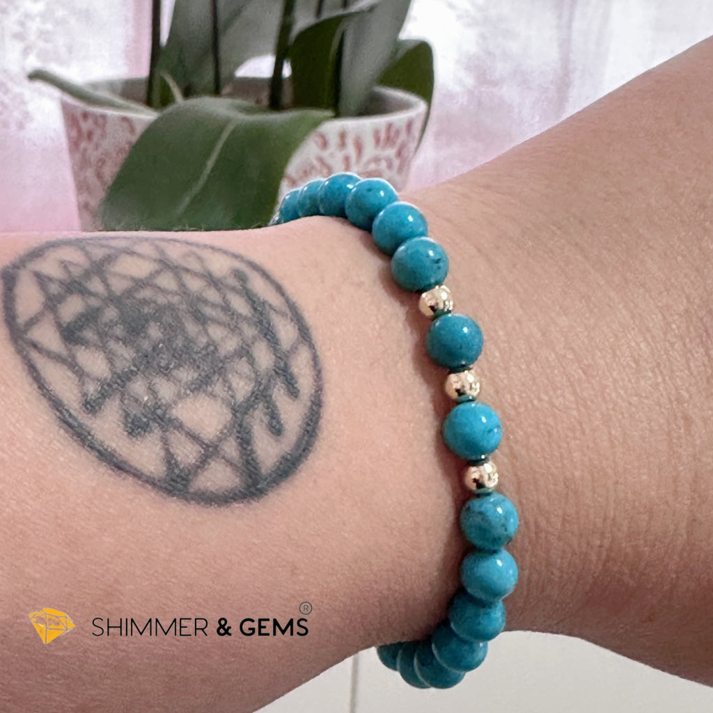 Turquoise (Natural) 6Mm Bracelet With 14K Gold Filled (Mexico)