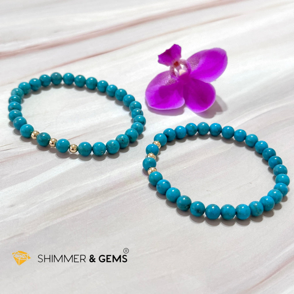 Turquoise (Natural) 6Mm Bracelet With 14K Gold Filled (Mexico)