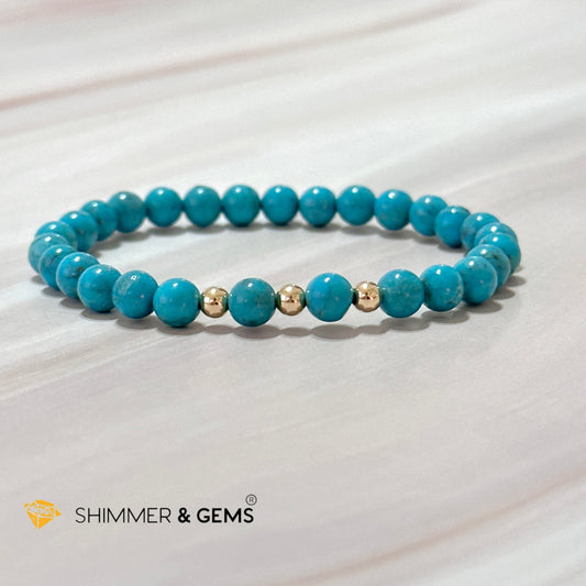 Turquoise (Natural) 6Mm Bracelet With 14K Gold Filled (Mexico) 5.5