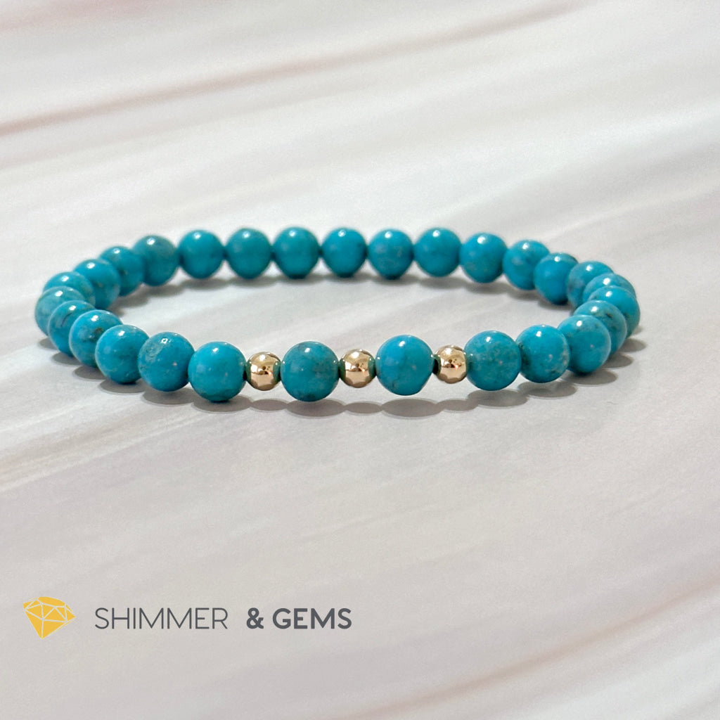 Turquoise (Natural) 6Mm Bracelet With 14K Gold Filled (Mexico) 5.5